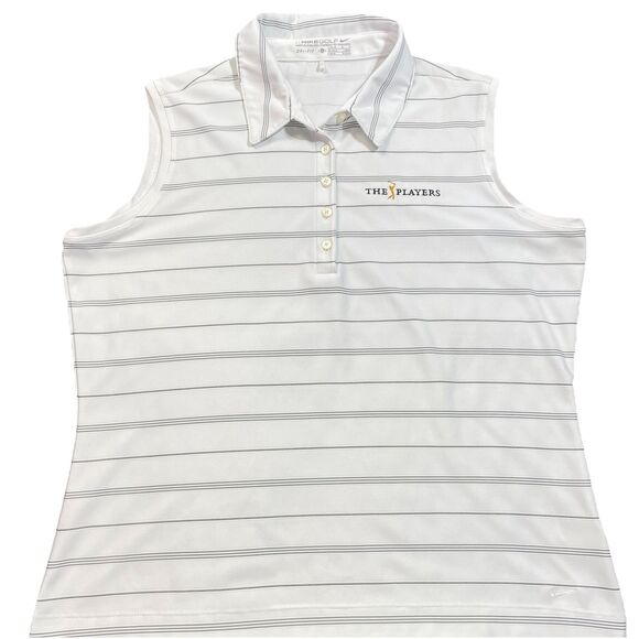 Nike Sleeveless Top Women’s Large Golf White Dri Fit The Players Logo Stripes Lg - Picture 1 of 15
